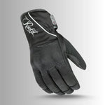 Black Joe Rocket Ballistic Ultra Women's motorcycle gloves with HiPora waterproofing and reflective Rocket logo, featuring knuckle armor and adjustable cuff for riding safety and comfort