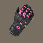 Cortech Women’s Manix ST Leather Motorcycle Gloves in Black and Pink with Touchscreen Fingertips highlight knuckles