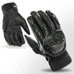 Joe Rocket Speedway Men’s Leather Motorcycle Gloves in Black — front-back view highlighting carbon vented knuckles and double leather padded palm