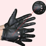 Men's black leather gloves featuring perforations in the palms and a zipper closure for style and breathability.