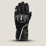 RST Men’s S1 CE Leather Motorcycle Gloves in white and black – palm view with grip padding and knuckles