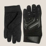 Black textile motorcycle gloves with high-density palm padding for enhanced comfort and protection, designed for men.