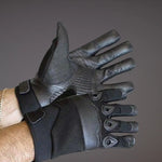 MG VL448 men’s black leather motorcycle racing glove with ventilated knuckles and padded palm for secure grip
