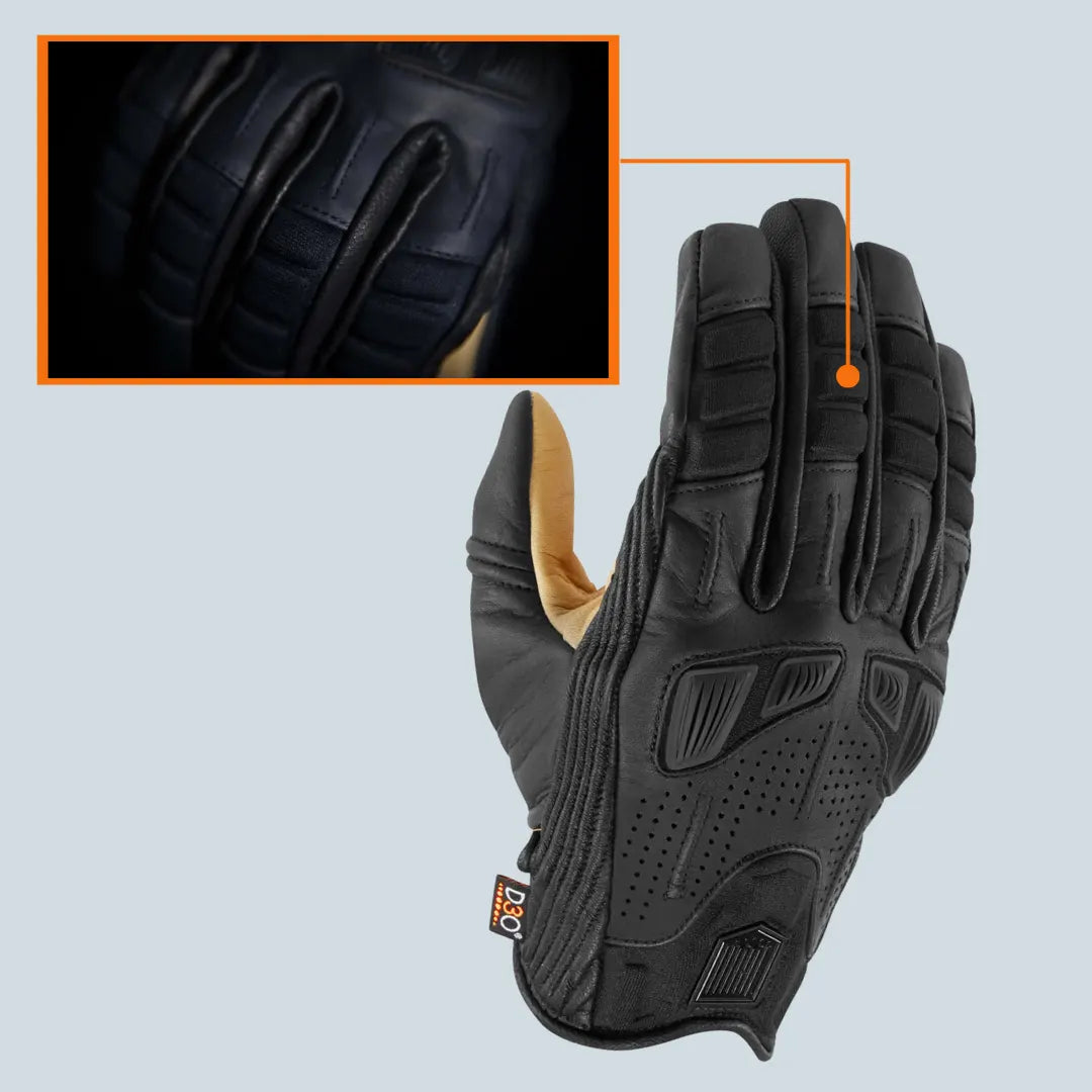 Close-up of the cuff on Icon Axys motorcycle gloves, showing back finger knuckles 