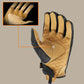 Close-up of the palm of an Icon Axys motorcycle glove, highlighting D3O knuckle protection