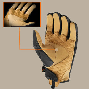 Close-up of the palm of an Icon Axys motorcycle glove, highlighting D3O knuckle protection