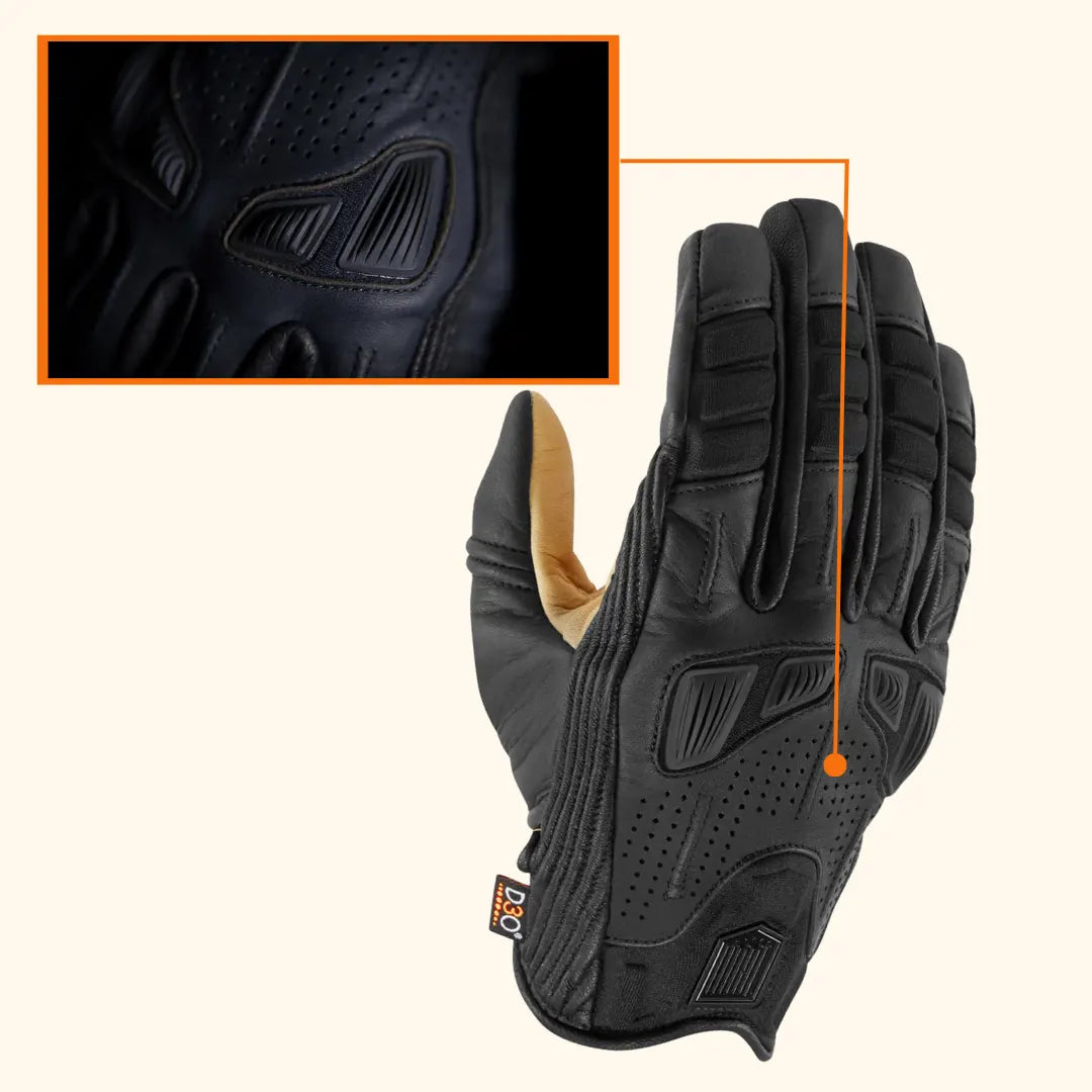 Interior view of Icon Axys motorcycle glove, revealing breathable lining and ventilation details.
