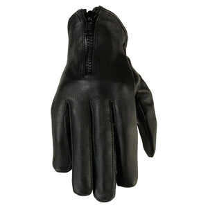 Z1R Women's 7mm Black Leather Motorcycle Gloves with Zippered Backhand