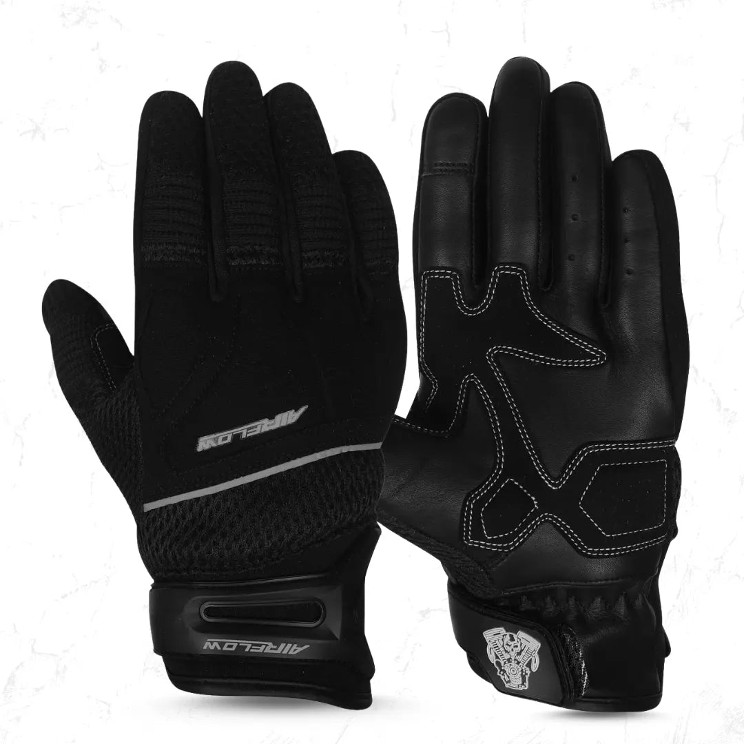 Airflow II black motorcycle gloves with reinforced mesh and palm protection for summer and warm weather riding.