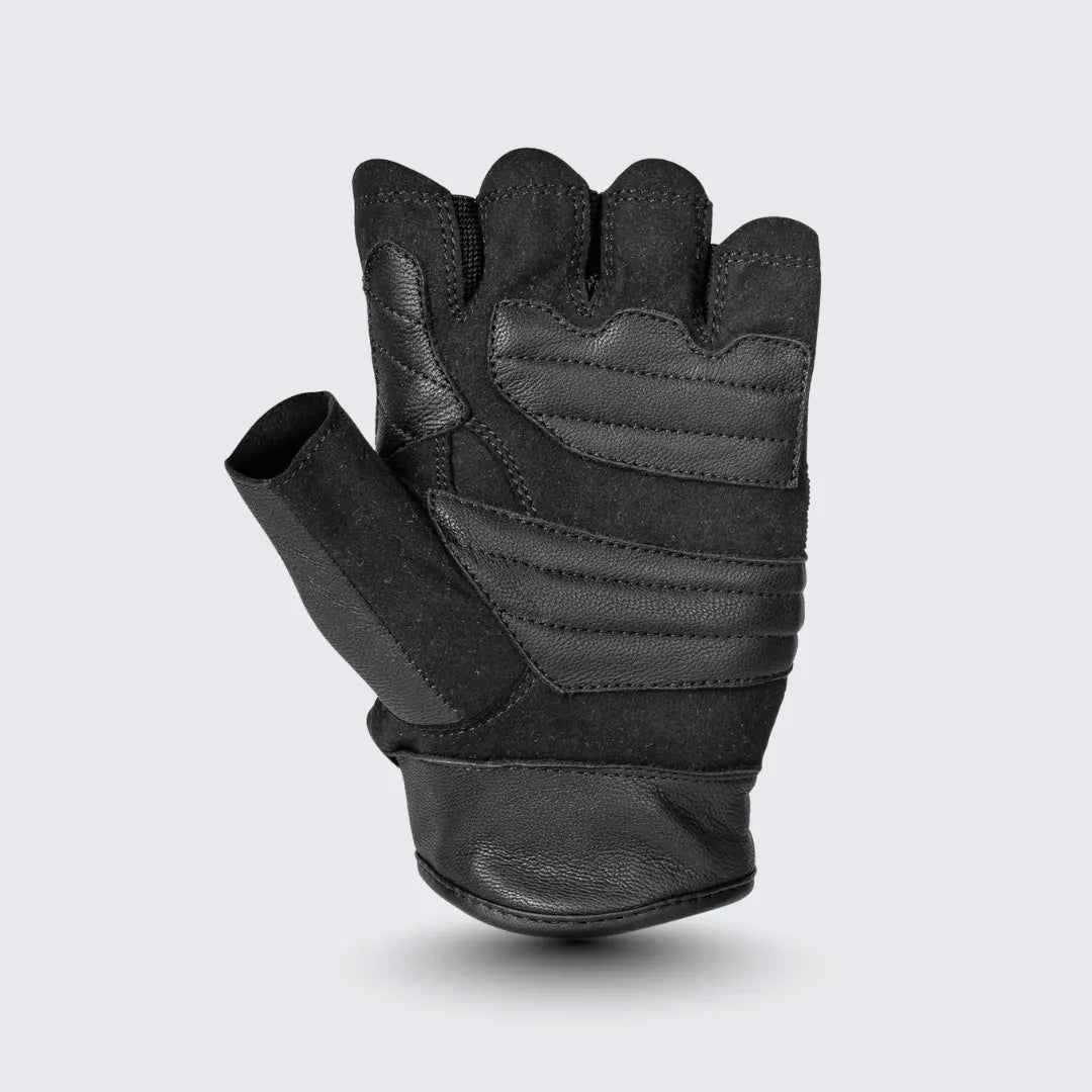 Side view of Cortech flip-off fingerless leather motorcycle gloves, showcasing the open-finger design for enhanced dexterity and grip
