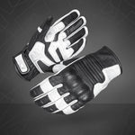 Cortech Bully 2.0 leather motorcycle gloves in black and white, featuring reinforced knuckles and classic short cuff design.