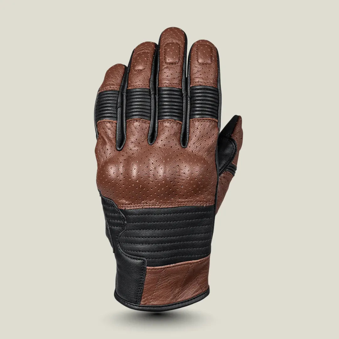 Back view of brown Cortech Bully 2.0 leather glove, emphasizing classic style and protective features.