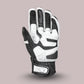 Back view of white and black Cortech Bully 2.0 motorcycle glove, showing knuckle protector and accordion stretch panels.