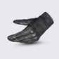 Side profile of black Cortech Bully 2.0 leather motorcycle glove, demonstrating adjustable hook and loop wrist closure.
