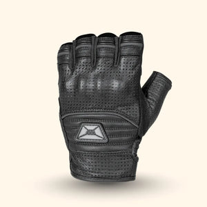 Cortech Men’s Flip Off Armored Fingerless Leather Motorcycle Glove in Black — back view highlighting soft TPR knuckle protector and stretch fourchettes for enhanced dexterity