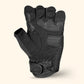 Cortech Men’s Flip Off Armored Fingerless Leather Motorcycle Gloves in Black — side/front view displaying AX® Laredo palm, hook-and-loop wrist strap, and half-finger design