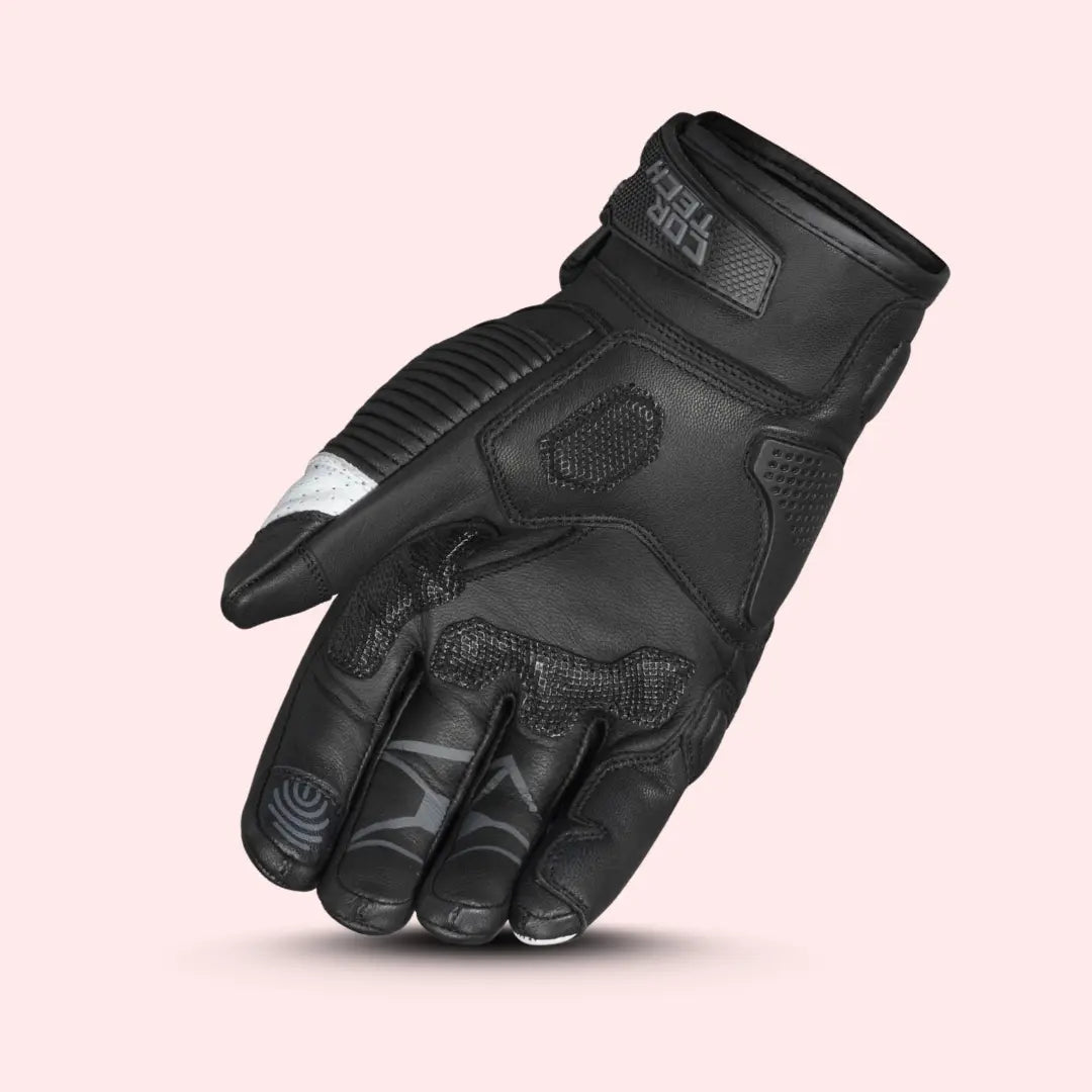 Cortech Men’s Manix ST leather motorcycle gloves in black with a comfortable wrist adjustment strap for a secure fit.