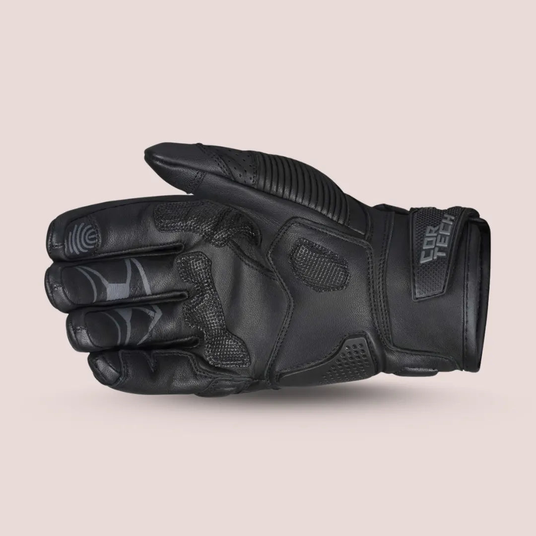 Cortech Men’s Manix ST leather motorcycle gloves in black with vibrant neon yellow details, designed for both safety and style.