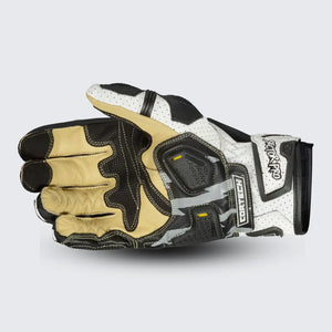 Cortech Sector Pro ST motorcycle glove front view in solid black cowhide leather with goat leather palm, accordion flex knuckles, and Superfabric thumb overlay