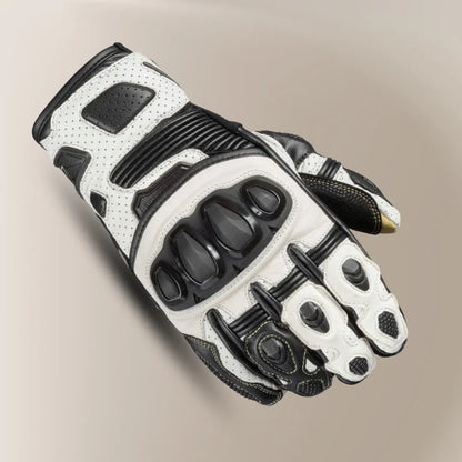 Back view of black/white Sector Pro ST glove featuring TPR protectors on fingers, Superfabric overlays, and perforated leather ventilation.