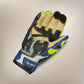 Front view of Cortech Sector Pro ST glove in blue and hi-vis yellow cowhide leather with premium grip palm and accordion stretch panels.