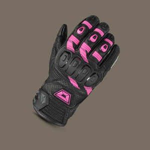 Cortech Women’s Manix ST Leather Motorcycle Gloves in Black and Pink with Touchscreen Fingertips highlight knuckles