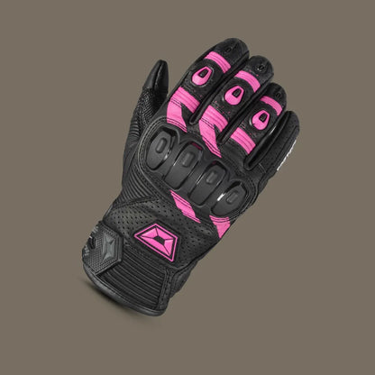 Cortech Women’s Manix ST Leather Motorcycle Gloves in Black and Pink with Touchscreen Fingertips highlight knuckles