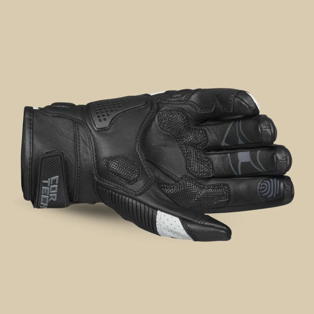 Cortech Women’s Manix ST Leather Motorcycle Gloves in Black featuring Anti-Slip Throttle Guard and Pre-Curved Fingers