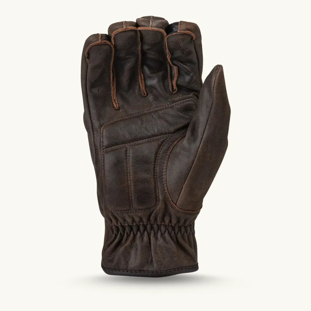 Highway 21 Jab leather Brown motorcycle gloves with padded knuckles and adjustable wrist strap for a secure fit