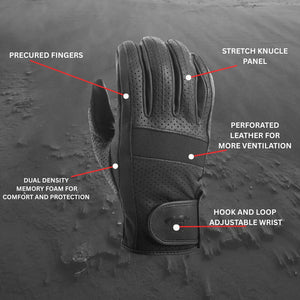 Highway 21 Jab Perforated Touch Screen Black Leather Motorcycle Gloves