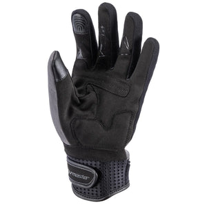 Tourmaster Storm Chaser waterproof motorcycle gloves, black and grey, front view with touchscreen compatible fingers.