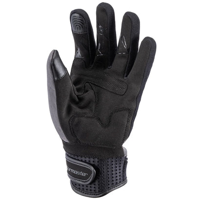Tourmaster Storm Chaser waterproof motorcycle gloves, black and grey, front view with touchscreen compatible fingers.