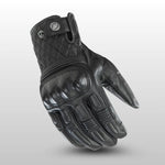 Joe Rocket Diamondback men’s leather motorcycle gloves with quilted cuff, knuckle armor, and reinforced fingers – front angled view