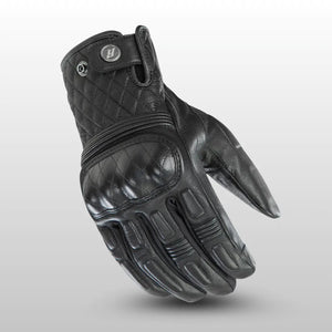 Joe Rocket Diamondback men’s leather motorcycle gloves with quilted cuff, knuckle armor, and reinforced fingers – front angled view