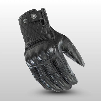 Joe Rocket Diamondback men’s leather motorcycle gloves with quilted cuff, knuckle armor, and reinforced fingers – front angled view