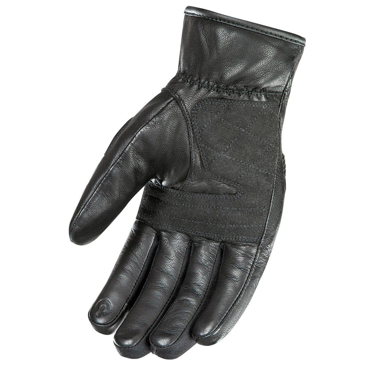 Joe Rocket Diamondback men's black leather motorcycle glove, palm side, showing textured grip panels
