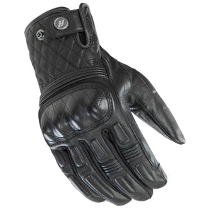 Pair of Joe Rocket Diamondback leather motorcycle gloves in black, featuring internal injection-molded knuckle armor and adjustable snap cuff closure