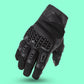 Upside-down rear view of Joe Rocket Tactile glove in solid black Free Air™ chassis, highlighting super-flex molded knuckle protection and SmartTouch™ index finger