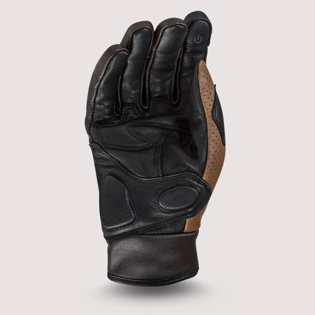 LS2 Rust men’s motorcycle gloves in perforated goatskin leather – front view with knuckle padding and vintage style