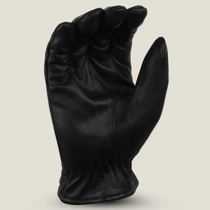 GL2054 men’s black summer biker leather riding gloves with front zipper detail and breathable design
