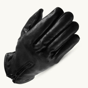 MG GL2055 men’s black insulated leather biker gloves front view with thick warm lining