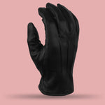 Back detail of MG GL2056 lined biker leather gloves showing fine cowhide texture and reinforced stitching