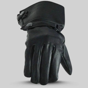Back detail of GL2064 lined leather gauntlet gloves showing classic button-adorned cuff and premium leather finish shop online with MG Store USA