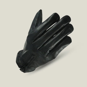 Women’s summer black cowhide leather motorcycle glove  GL2083 with zipper – angled top view