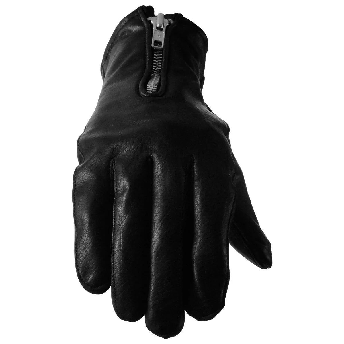 GL2083 Women's black cowhide leather motorcycle gloves with wrist zipper by MG
