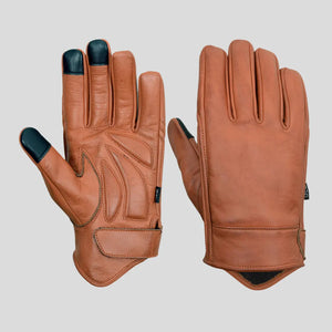 Vance Leather mens premium brown motorcycle gloves with touchscreen fingertips and reinforced palms.by mg