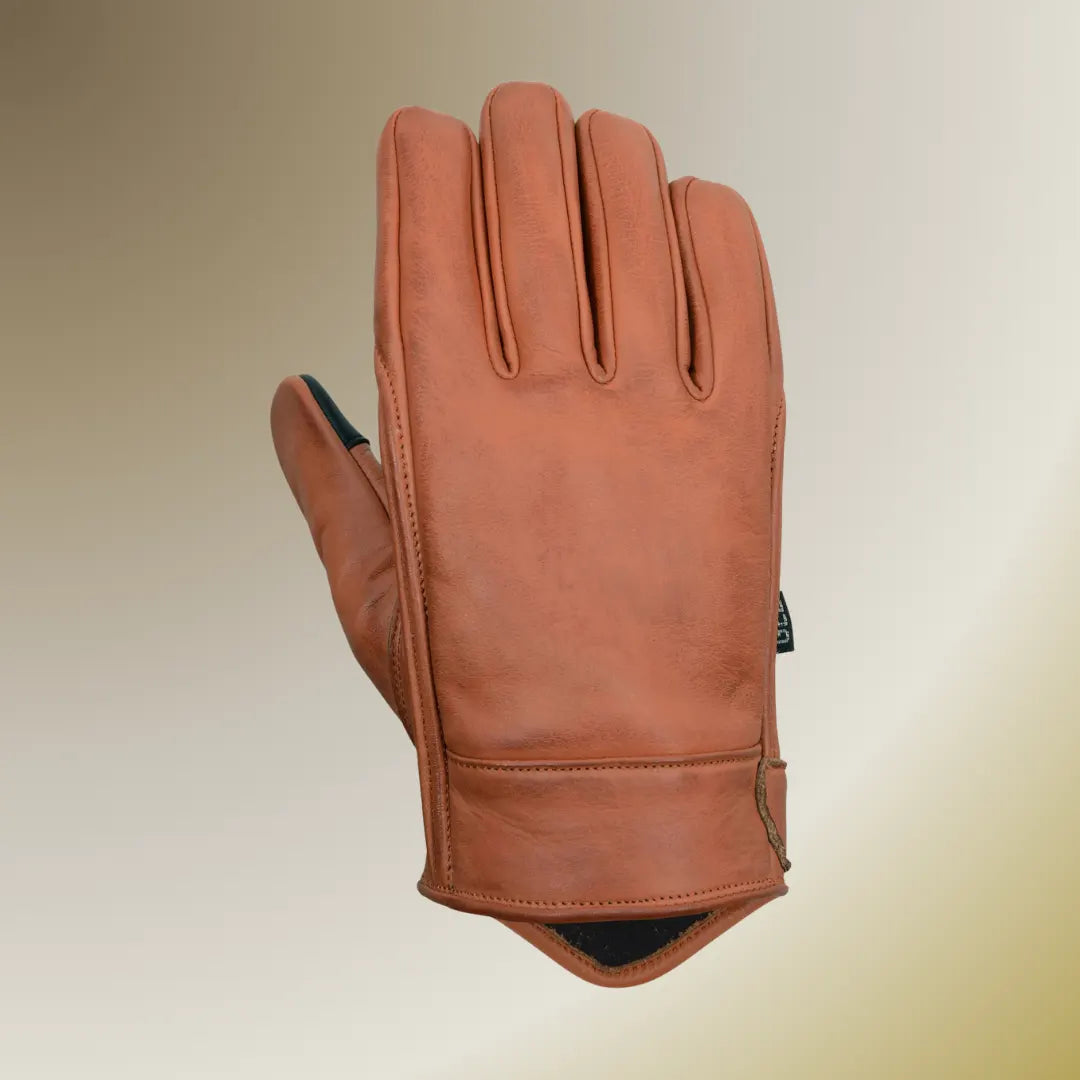 Back view of Vance Leather premium brown motorcycle gloves by MG showcasing detailed stitching and knuckle area