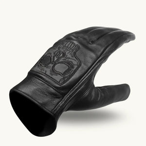 MG Leather Premium Leather Motorcycle Glove, Riding Gloves with Reflective Skull Design, Gel Palm & Touchscreen Capability