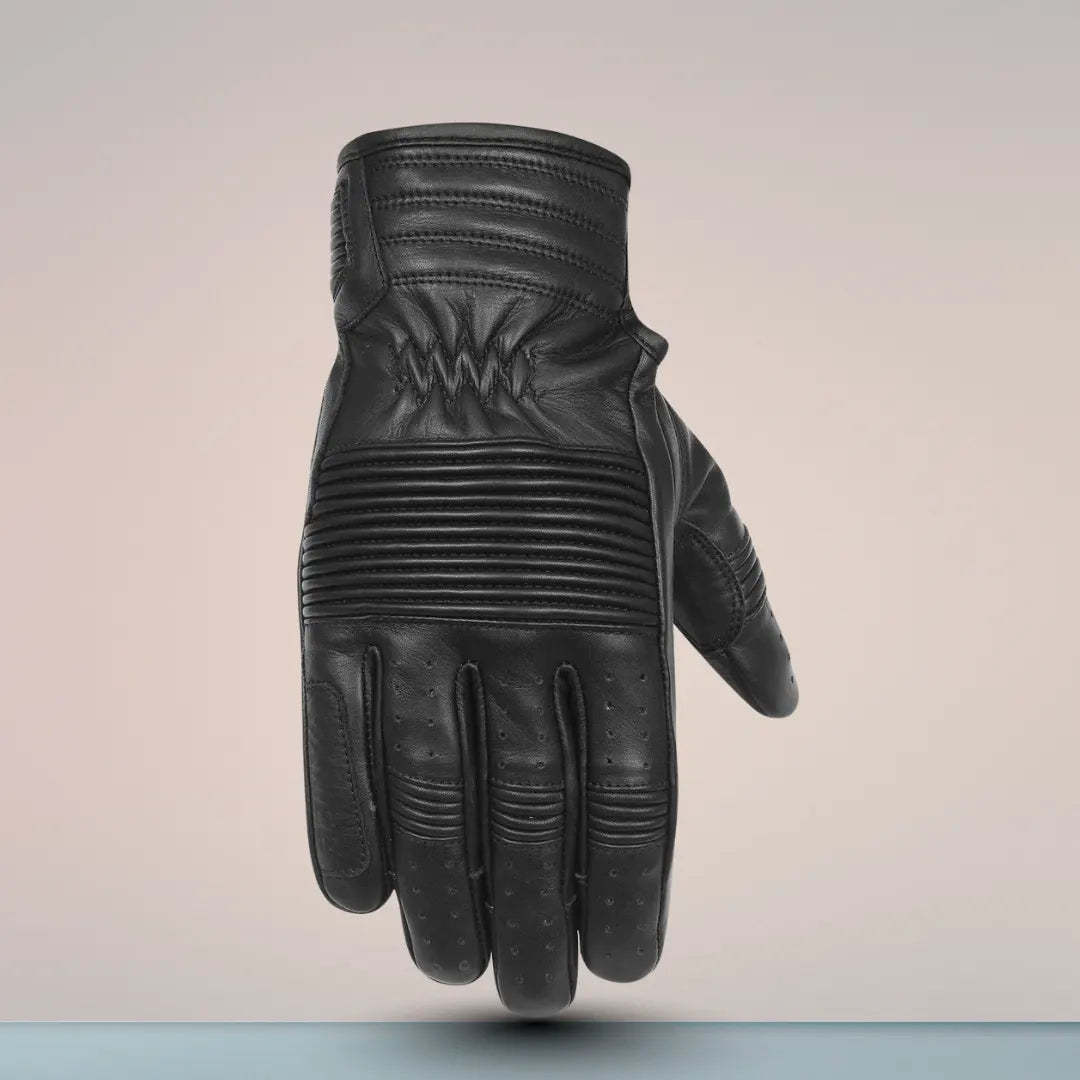 MG Leathers The Scrapper Men’s Mid-Length Leather Gloves in Black — Stretch Panels & Touchscreen Fingertips