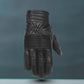 MG Leathers The Scrapper Men’s Mid-Length Leather Gloves in Black — Stretch Panels & Touchscreen Fingertips with blue background